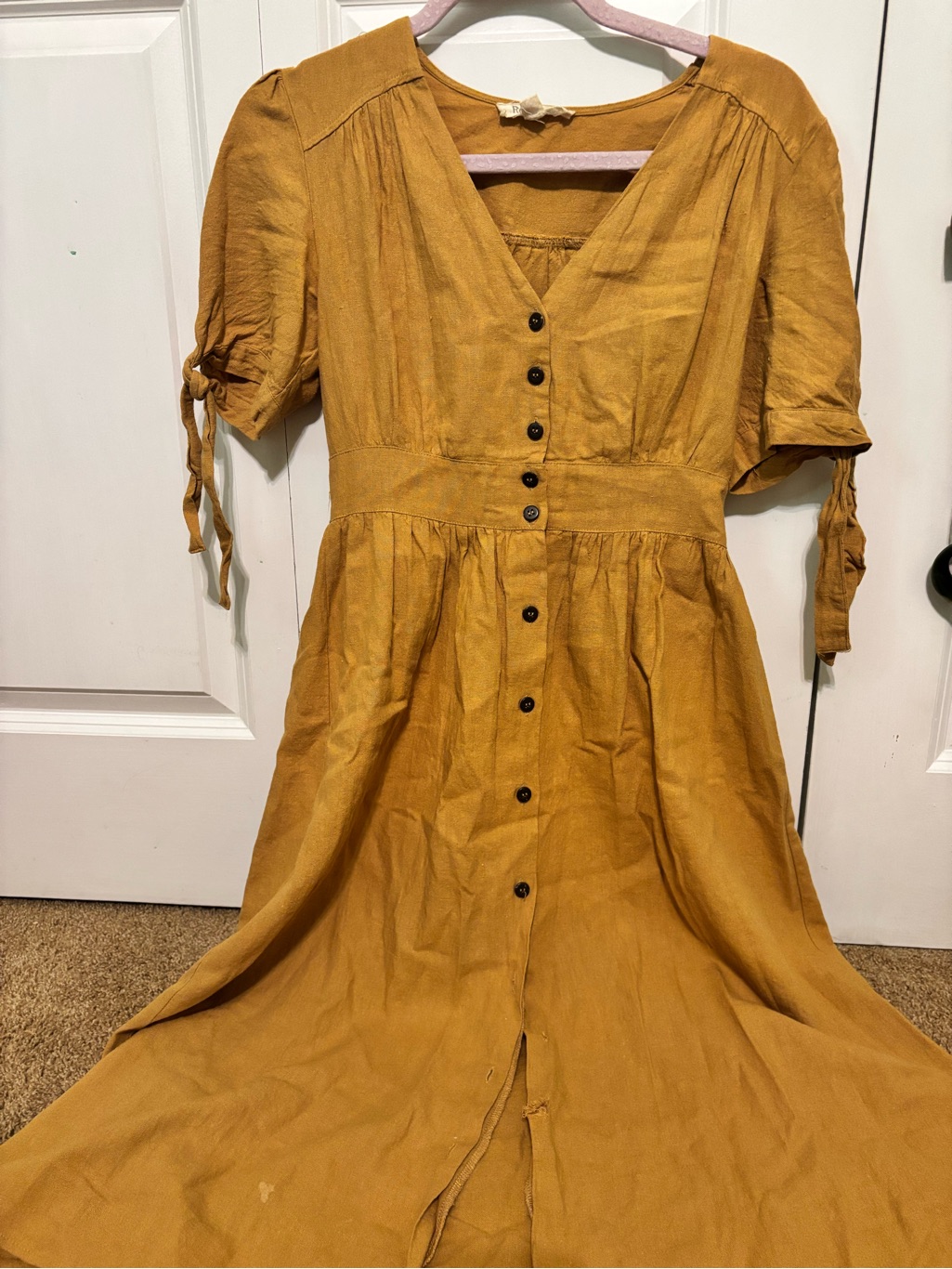Rebellion Mustard Button-Front Midi Dress